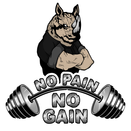 Vector illustration barbell and strong rhinoceros.のイラスト素材