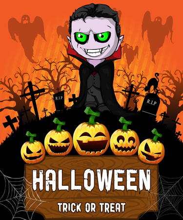 Poster of Halloween with vampire. Vector illustration.のイラスト素材