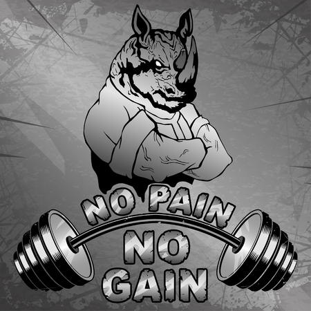 Vector illustration barbell and strong rhinoceros.のイラスト素材