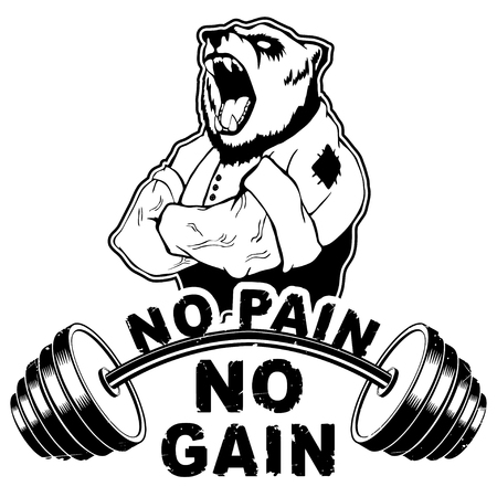 Vector illustration barbell and strong bear.のイラスト素材