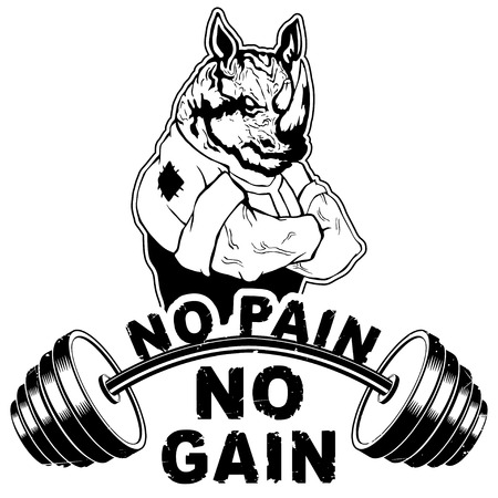 Vector illustration barbell and strong rhinoceros.のイラスト素材