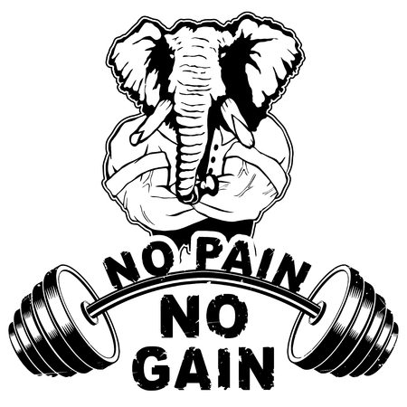Vector illustration barbell and strong elephant.のイラスト素材