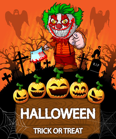 Poster of Halloween with clown holding a knif. Vector illustration.のイラスト素材