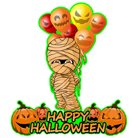 Merry mummy with balloons wishes happy halloween.のイラスト素材