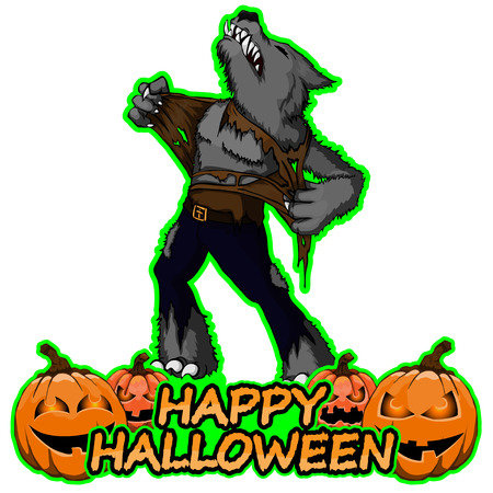 Cartoon werewolf wishes happy halloween.のイラスト素材