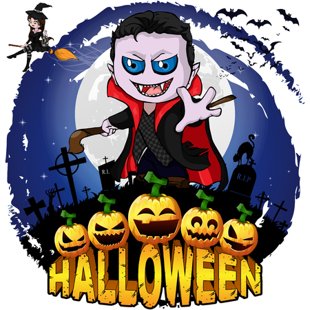 Halloween Design template with Dracula. Vector illustration.のイラスト素材