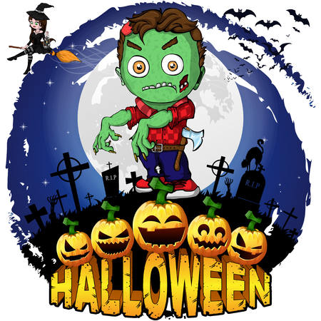 Halloween poster with  zombie. Vector illustration.のイラスト素材