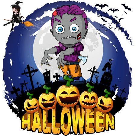 Halloween poster with  zombie. Vector illustration.のイラスト素材