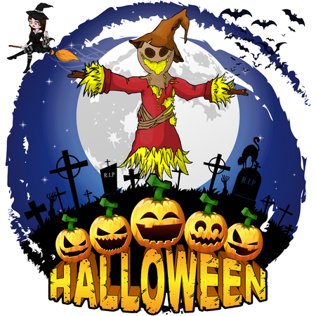 Halloween Design template with scarecrow. Vector illustration.のイラスト素材