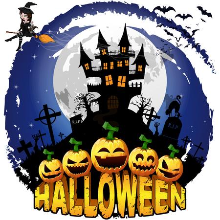 Halloween Design template with castle. Vector illustration.のイラスト素材