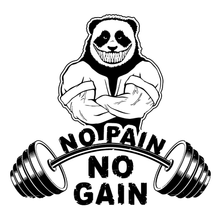 Vector illustration barbell and strong panda.のイラスト素材