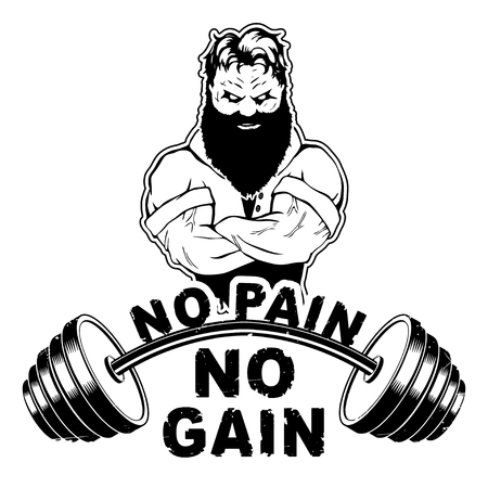 Vector illustration barbell and strong man.のイラスト素材