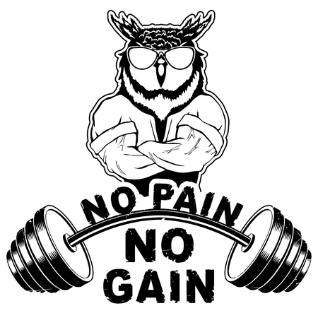 Vector illustration barbell and strong owl.のイラスト素材