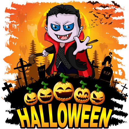 Halloween  Design template with Graf Dracula. Vector illustration.のイラスト素材