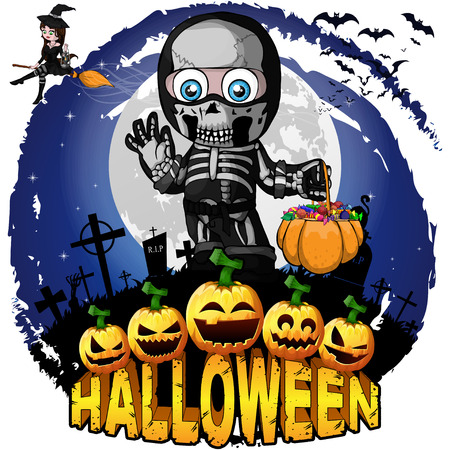 Halloween Design template with boy in a suit skeleton.のイラスト素材