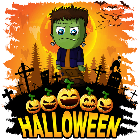 Halloween Design template with Frankenstein. Vector illustration.のイラスト素材