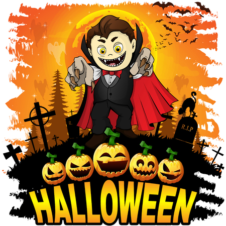 Halloween  Design template with Graf Dracula. Vector illustration.のイラスト素材