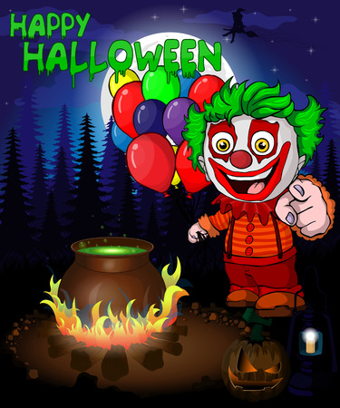 Halloween poster with clown with balloons. Vector illustration.のイラスト素材