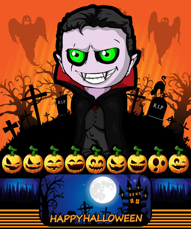 Halloween poster with vampire. Vector illustration.のイラスト素材
