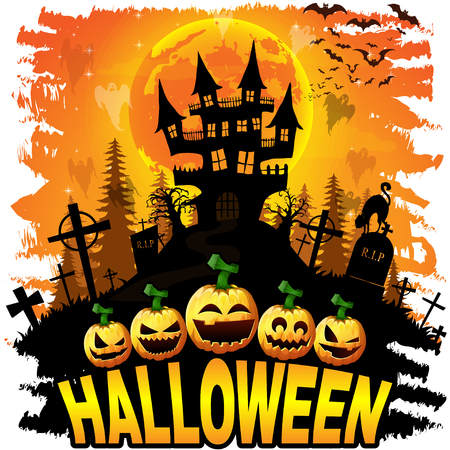 Halloween Design template with castle. Vector illustration.のイラスト素材