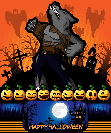 Halloween poster with werewolf. Vector illustration.のイラスト素材