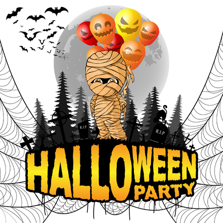 Halloween Party Poster with mummy on a white isolated background. Vector illustration.のイラスト素材
