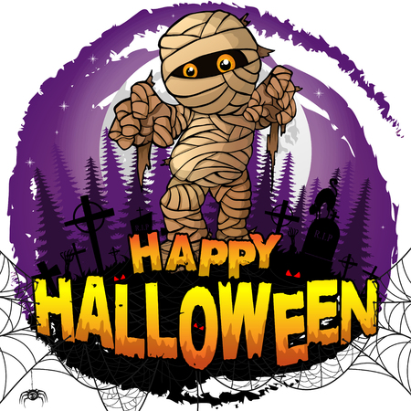 Happy Halloween Design template with mummy. Vector illustration.のイラスト素材