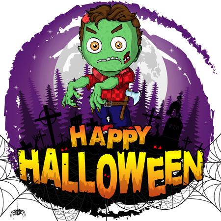 Happy Halloween poster with  zombie. Vector illustration.のイラスト素材