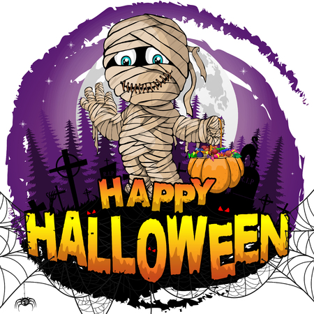 Happy Halloween Design template with mummy. Vector illustration.のイラスト素材