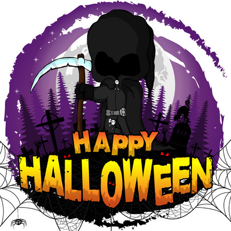 Happy Halloween Party Poster with dark reaper. Vector illustration.のイラスト素材