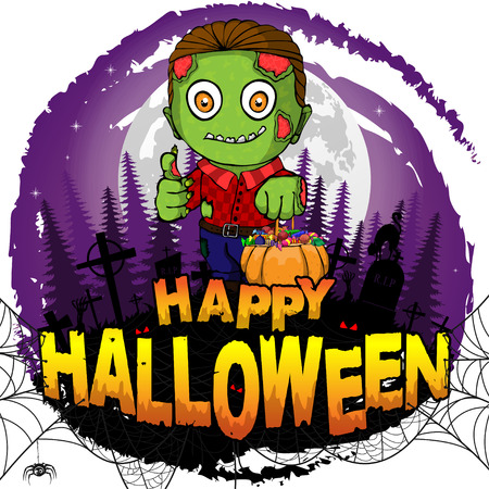 Happy Halloween poster with  zombie. Vector illustration.のイラスト素材