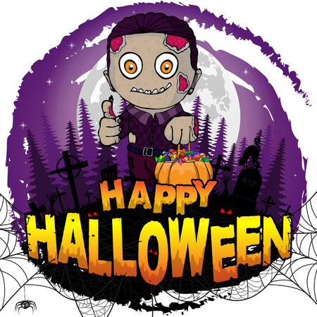 Happy Halloween poster with  zombie. Vector illustration.のイラスト素材