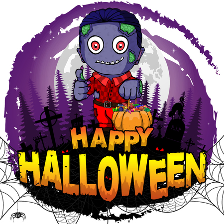 Happy Halloween poster with  zombie. Vector illustration.のイラスト素材