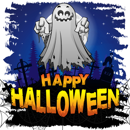 Halloween Design template with ghost. Vector illustration.のイラスト素材
