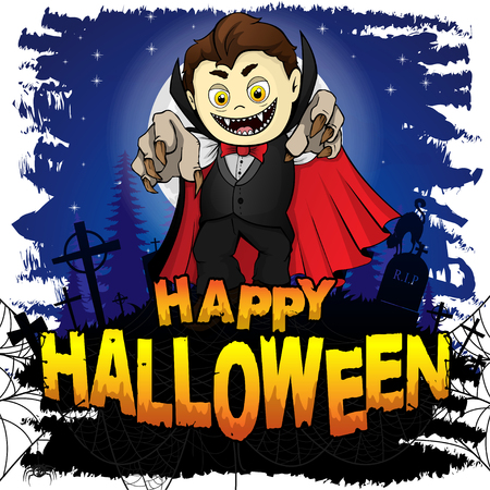 Happy Halloween  Design template with Graf Dracula. Vector illustration.のイラスト素材