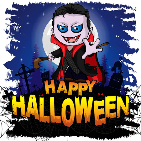 Happy Halloween  Design template with Graf Dracula. Vector illustration.のイラスト素材