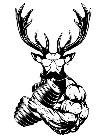Strong deer the athlete performs the exercise for biceps with dumbbellsのイラスト素材