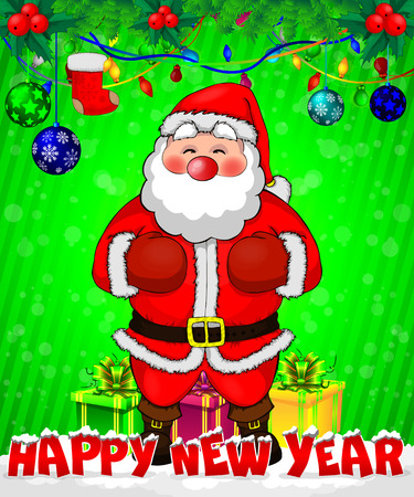 Santa Claus with gift boxes on green background.のイラスト素材