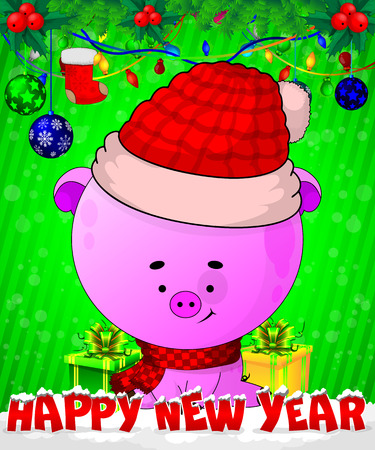 Cartoon piggy on green background. Vector illustration.のイラスト素材