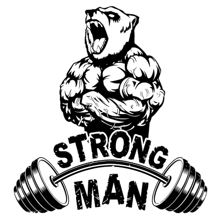 Vector illustration barbell and strong bear.のイラスト素材