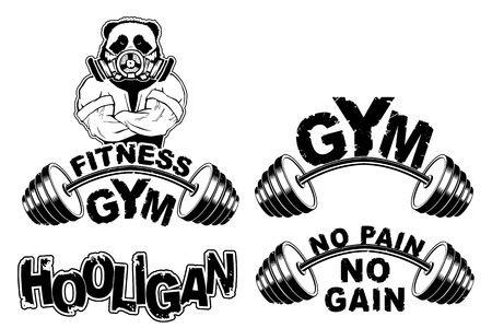 Vector set design for a gym with an abstract image of a strong panda.のイラスト素材