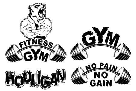 Vector set design for a gym with an abstract image of a strong bear.のイラスト素材