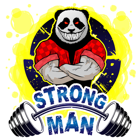 Vector illustration barbell and strong panda.  T-shirt print.のイラスト素材