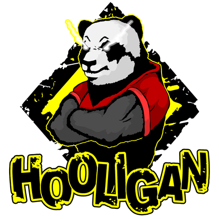 print on T-shirt "hooligan" with a panda imageのイラスト素材