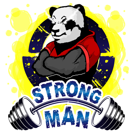 Vector illustration barbell and strong panda.のイラスト素材