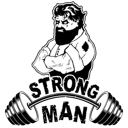 Vector illustration barbell and strong man.のイラスト素材