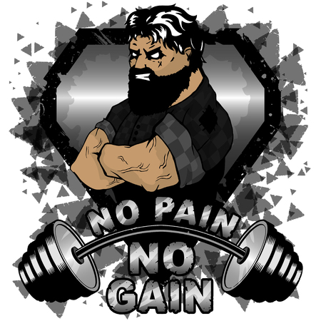 Vector illustration barbell and strong man.のイラスト素材