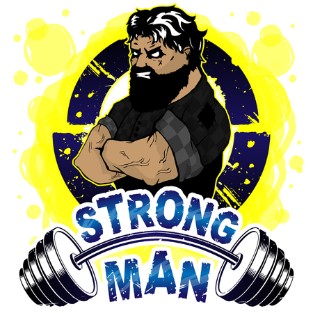 Vector illustration barbell and strong man.のイラスト素材