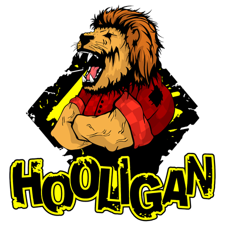 print on T-shirt hooligan with a lion image.のイラスト素材