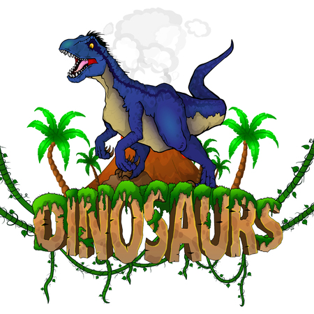 Logo  Dinosaurs World with Raptor. Vector illustration.のイラスト素材